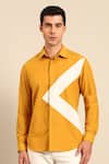 Buy_Mayank Modi - Men_Yellow Cotton Geometric Panel Shirt _at_Aza_Fashions