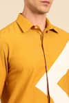 Mayank Modi - Men_Yellow Cotton Geometric Panel Shirt _at_Aza_Fashions