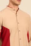 Mayank Modi - Men_Beige Cotton Color Block Shirt _Online_at_Aza_Fashions