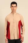 Buy_Mayank Modi - Men_Beige Cotton Color Block Shirt _at_Aza_Fashions