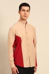 Buy_Mayank Modi - Men_Beige Cotton Color Block Shirt 