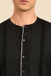 Buy_Mayank Modi - Men_Black Linen Band Collar Shirt _Online_at_Aza_Fashions