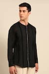 Buy_Mayank Modi - Men_Black Linen Band Collar Shirt 