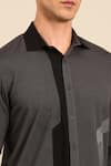Mayank Modi - Men_Charcoal Cotton Embroidery Geometric Stitch Detail Shirt _Online_at_Aza_Fashions