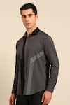 Mayank Modi - Men_Charcoal Cotton Embroidery Geometric Stitch Detail Shirt _at_Aza_Fashions