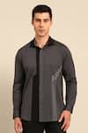 Buy_Mayank Modi - Men_Charcoal Cotton Embroidery Geometric Stitch Detail Shirt _at_Aza_Fashions