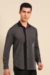 Buy_Mayank Modi - Men_Charcoal Cotton Embroidery Geometric Stitch Detail Shirt 