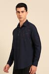Mayank Modi - Men_Navy Cotton Embroidery Geometric Hexagon Shirt _at_Aza_Fashions