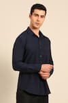 Buy_Mayank Modi - Men_Navy Cotton Embroidery Geometric Hexagon Shirt 