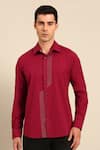 Buy_Mayank Modi - Men_Red Cotton Embroidery Geometric Line Formal Shirt _at_Aza_Fashions