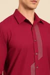 Mayank Modi - Men_Red Cotton Embroidery Geometric Line Formal Shirt _Online_at_Aza_Fashions