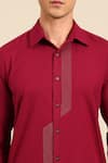 Buy_Mayank Modi - Men_Red Cotton Embroidery Geometric Line Formal Shirt _Online_at_Aza_Fashions