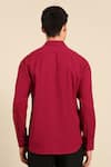 Shop_Mayank Modi - Men_Red Cotton Embroidery Geometric Line Formal Shirt _at_Aza_Fashions