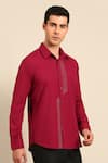 Buy_Mayank Modi - Men_Red Cotton Embroidery Geometric Line Formal Shirt 