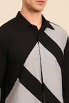Mayank Modi - Men Black Cotton Color Block Diagonal Stripe Shirt Online at Aza Fashions Mayank Modi - Men_Black Cotton Color Block Diagonal Stripe Shirt _Online_at_Aza_Fashions