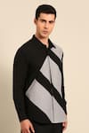 Mayank Modi - Men Black Cotton Color Block Diagonal Stripe Shirt at Aza Fashions Mayank Modi - Men_Black Cotton Color Block Diagonal Stripe Shirt _at_Aza_Fashions