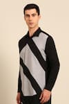 Buy Mayank Modi - Men Black Cotton Color Block Diagonal Stripe Shirt Buy_Mayank Modi - Men_Black Cotton Color Block Diagonal Stripe Shirt