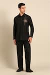 Mayank Modi - Men_Black Cotton Embroidery Abstract Thread Shirt _Online_at_Aza_Fashions