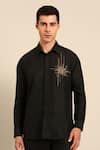Buy_Mayank Modi - Men_Black Cotton Embroidery Abstract Thread Shirt _at_Aza_Fashions