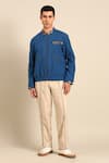 Mayank Modi - Men_Blue Cotton Floral Collar And Cuff Bomber Jacket _Online_at_Aza_Fashions
