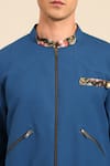 Mayank Modi - Men_Blue Cotton Floral Collar And Cuff Bomber Jacket _at_Aza_Fashions