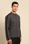 Mayank Modi - Men_Charcoal Cotton Band Collar Jacket _Online_at_Aza_Fashions