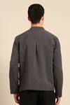 Shop_Mayank Modi - Men_Charcoal Cotton Band Collar Jacket _at_Aza_Fashions