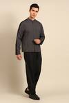 Shop_Mayank Modi - Men_Charcoal Cotton Band Collar Jacket _Online_at_Aza_Fashions