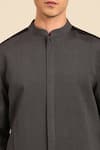 Mayank Modi - Men_Charcoal Cotton Band Collar Jacket _at_Aza_Fashions