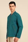 Mayank Modi - Men_Blue Geometric Panel Jacket _Online_at_Aza_Fashions