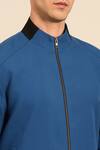 Mayank Modi - Men_Blue Cotton Zip-front Bomber Jacket _Online_at_Aza_Fashions
