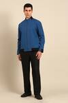 Shop_Mayank Modi - Men_Blue Cotton Zip-front Bomber Jacket _Online_at_Aza_Fashions