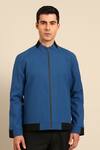 Buy_Mayank Modi - Men_Blue Cotton Zip-front Bomber Jacket _at_Aza_Fashions