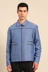 Buy_Mayank Modi - Men_Blue Cotton Zip-up Jacket  _at_Aza_Fashions