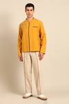 Buy_Mayank Modi - Men_Mustard Linen, Cotton Embroidery, Piping Abstract Jacket And Pant Set _at_Aza_Fashions