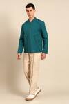 Buy_Mayank Modi - Men_Green Cotton, Linen Piping Geometric Panel Jacket And Pant Set _at_Aza_Fashions