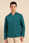 Buy_Mayank Modi - Men_Green Cotton, Linen Piping Geometric Panel Jacket And Pant Set _Online_at_Aza_Fashions