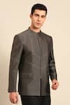Buy_Mayank Modi - Men_Charcoal Cotton, Silk Embroidery Geometric Pattern Zipper Bandhgala _Online_at_Aza_Fashions