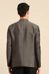 Shop_Mayank Modi - Men_Charcoal Cotton, Silk Embroidery Geometric Pattern Zipper Bandhgala _at_Aza_Fashions