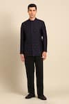 Mayank Modi - Men_Navy Cotton, Silk Embroidery Bandhgala _Online_at_Aza_Fashions
