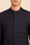 Shop_Mayank Modi - Men_Navy Cotton, Silk Embroidery Bandhgala _Online_at_Aza_Fashions