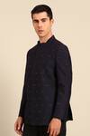 Mayank Modi - Men_Navy Cotton, Silk Embroidery Bandhgala _at_Aza_Fashions