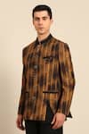 Mayank Modi - Men_Brown Muslin Abstract Pattern Bandhgala _Online_at_Aza_Fashions