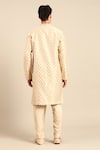 Shop_Mayank Modi - Men_Beige Silk, Brocade Embroidery, Zari Geometric Kurta And Pant Set _at_Aza_Fashions