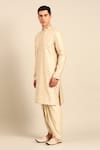 Shop_Mayank Modi - Men_Beige Silk, Brocade Embroidery, Zari Geometric Kurta And Pant Set _Online_at_Aza_Fashions