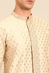 Mayank Modi - Men_Beige Silk, Brocade Embroidery, Zari Geometric Kurta And Pant Set _at_Aza_Fashions