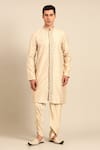 Buy_Mayank Modi - Men_Beige Silk, Brocade Embroidery, Zari Geometric Kurta And Pant Set _at_Aza_Fashions