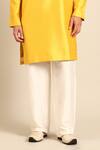 Mayank Modi - Men_Yellow Bemberg, Silk Embroidery Placket Kurta And Pant Set _Online_at_Aza_Fashions