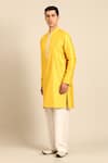 Buy_Mayank Modi - Men_Yellow Bemberg, Silk Embroidery Placket Kurta And Pant Set _Online_at_Aza_Fashions