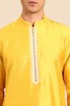 Mayank Modi - Men_Yellow Bemberg, Silk Embroidery Placket Kurta And Pant Set _at_Aza_Fashions